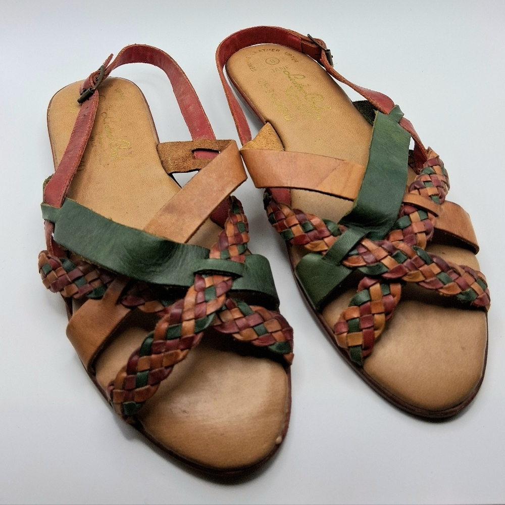 Vintage Leather Craft Jane Brazilian Multicolor Braided Slingback Sandals